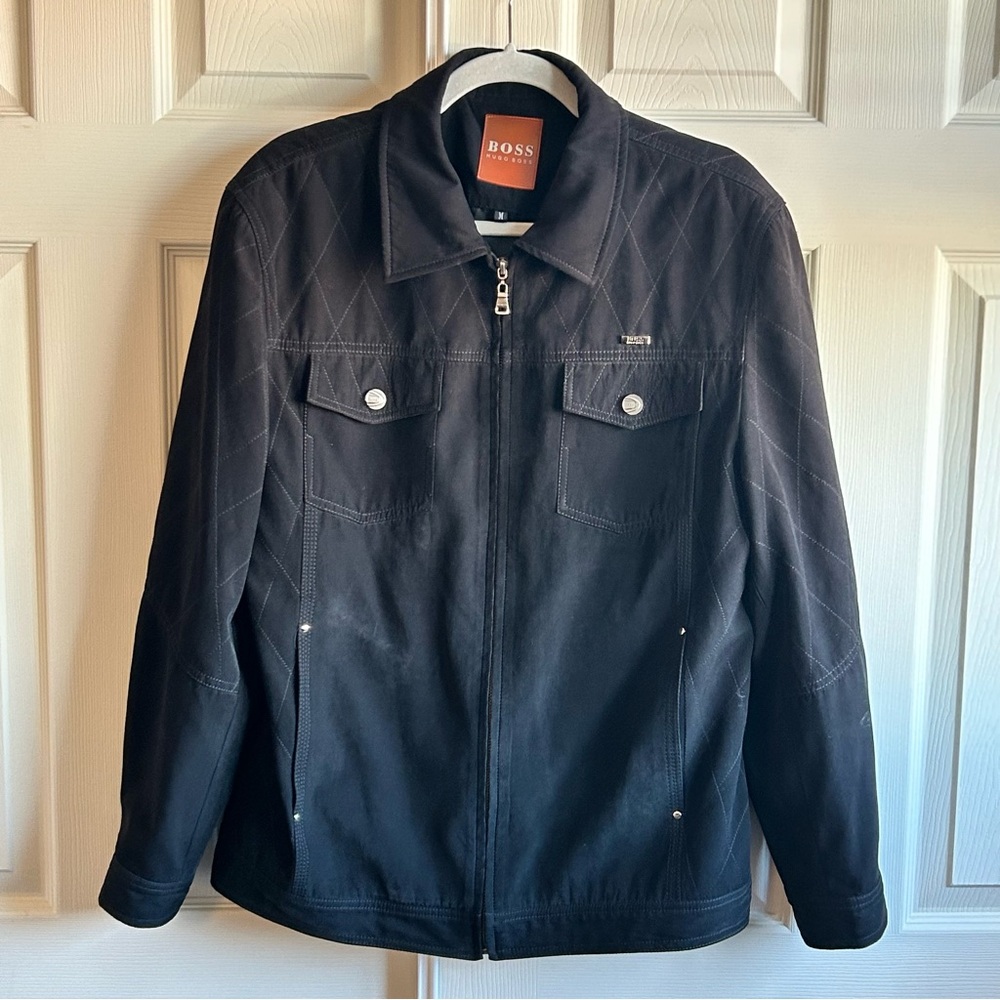 Hugo BOSS Men's Black Diamond Quilted Zip-Up Jacket Size Medium